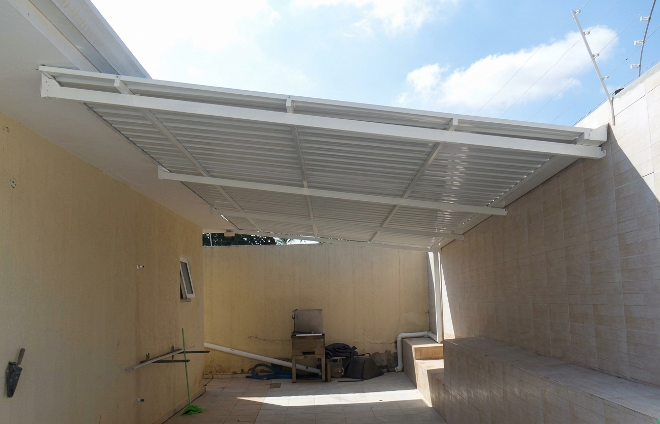 Cobertura Fixo Inclinada em Alumínio Telha Termoacústica (para área gourmetgaragem)